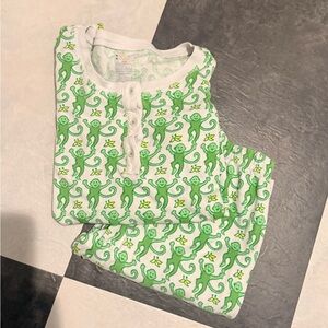Roller Rabbit White and Green Monkey Print Kids Pajamas size 14